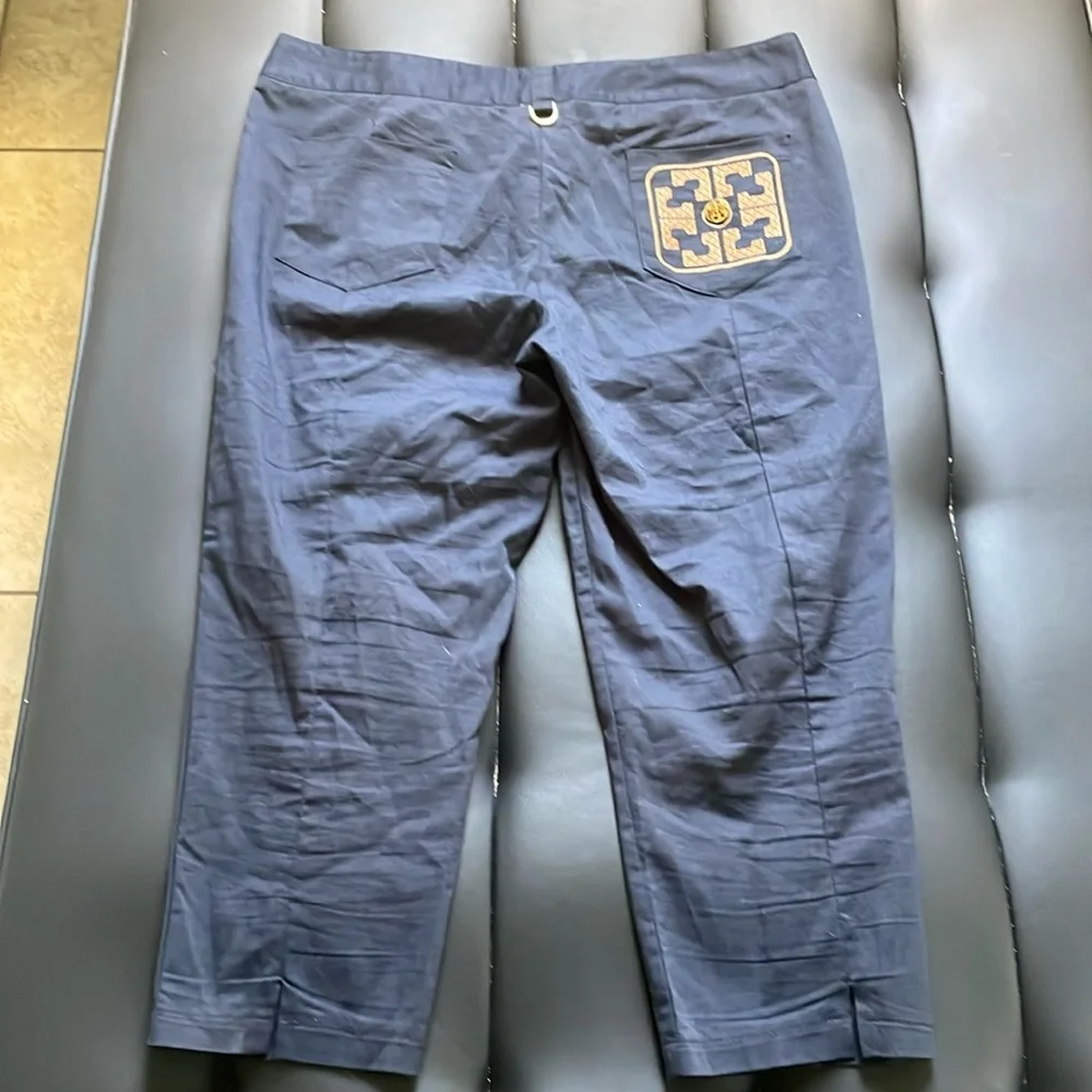 Tory Burch Navy Capris with Logo Patch
